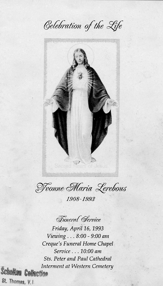 Funeral Booklet for Yvonne Maria Lerebous - Page 1