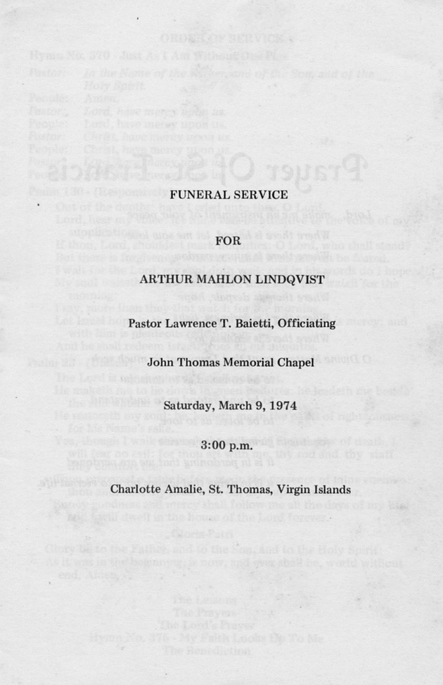 Funeral Booklet for Arthur Mahlon Lindqvist - Page 2