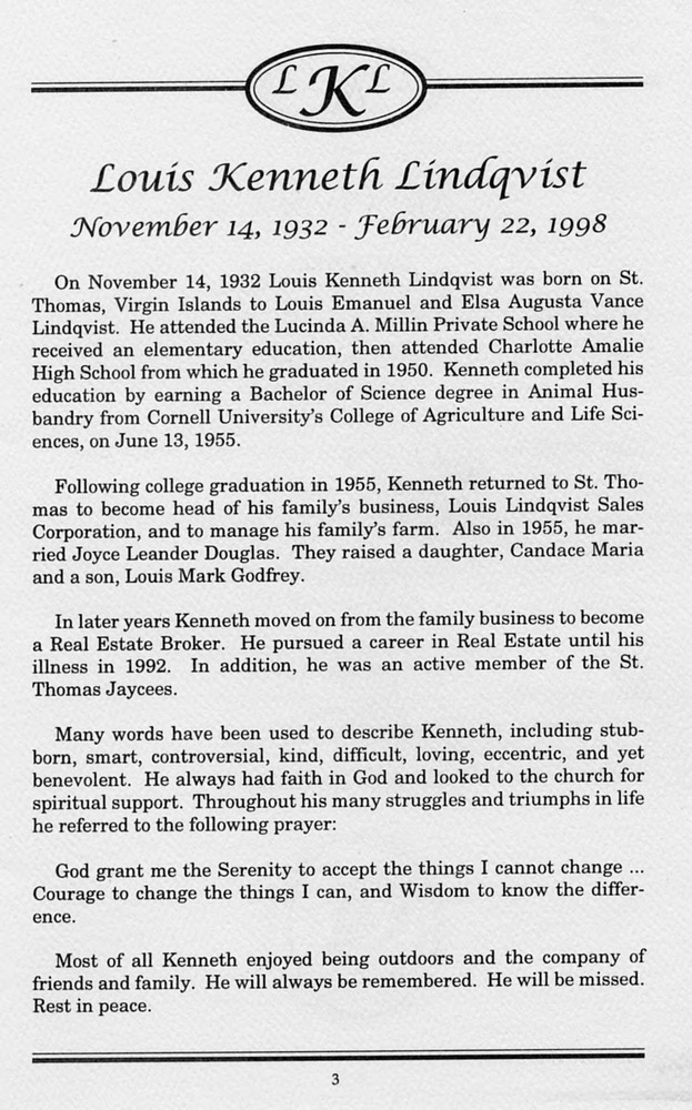 Funeral Booklet for Louis Kenneth Lindqvist - Page 3