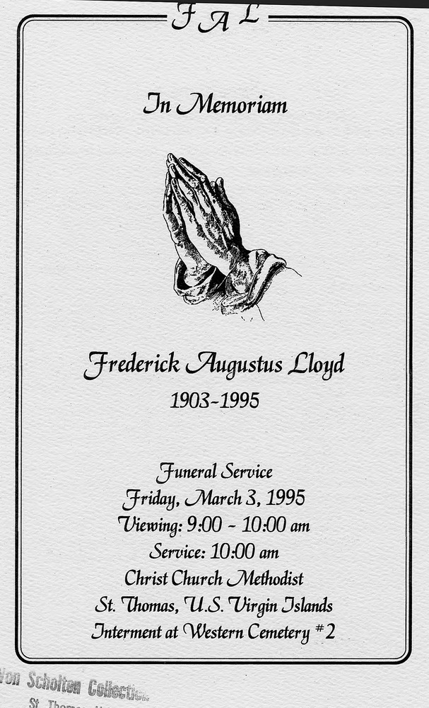 Funeral Booklet for Frederick Augustus Lloyd - Page 1