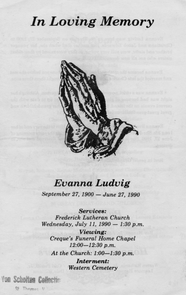 Funeral Booklet for Evanna Ludvig - Page 1