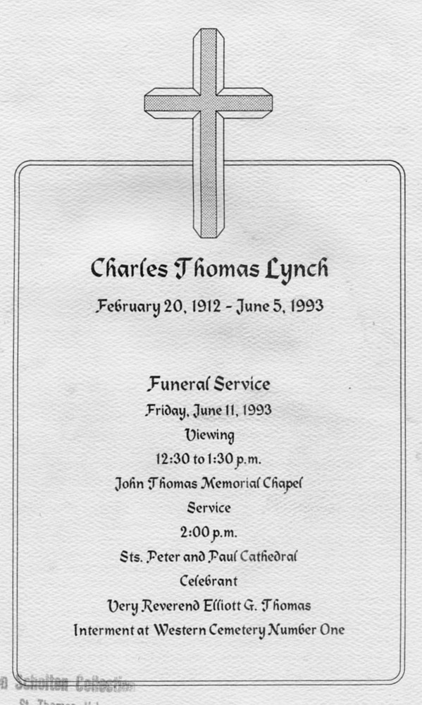 Funeral Booklet for Charles Thomas Lynch - Page 1