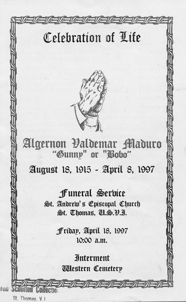 Funeral Booklet for Algernon Valdemar Maduro - Page 1