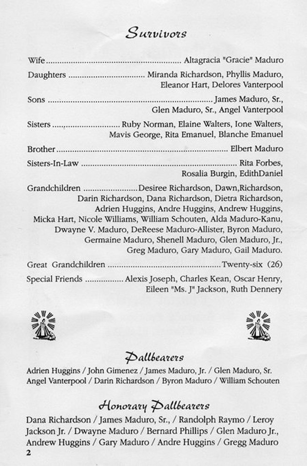 Funeral Booklet for Algernon Valdemar Maduro - Page 2