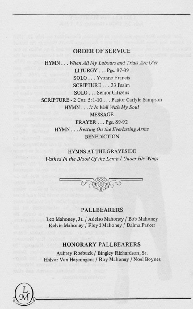 Funeral Booklet for Leo Kelvin Mahoney - Page 3