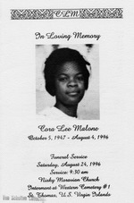 Funeral Booklet for Cora Lee Malone