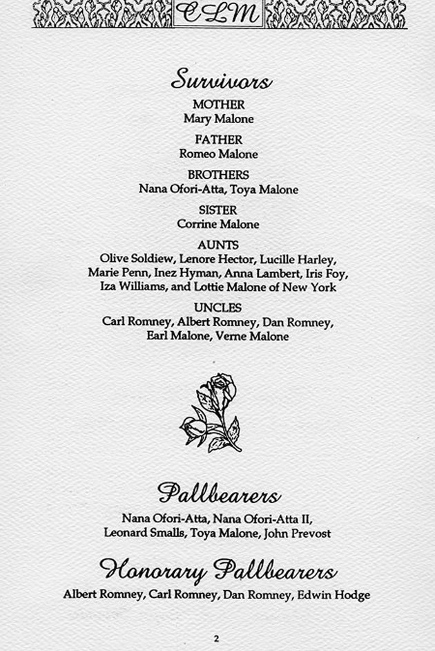 Funeral Booklet for Cora Lee Malone - Page 2