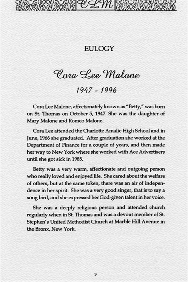 Funeral Booklet for Cora Lee Malone - Page 3