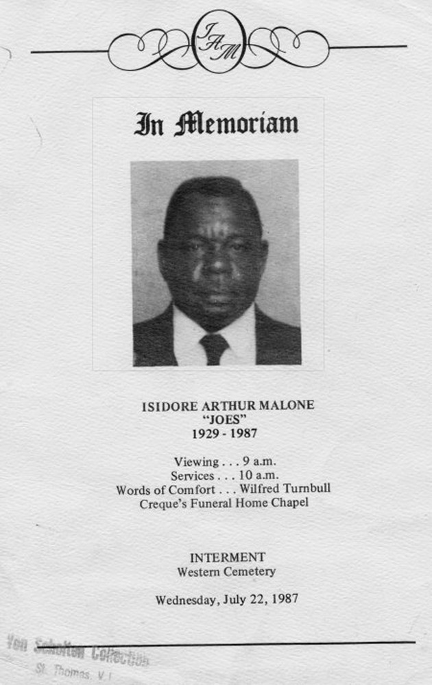 Funeral Booklet for Isidore Arthur Malone - Page 1