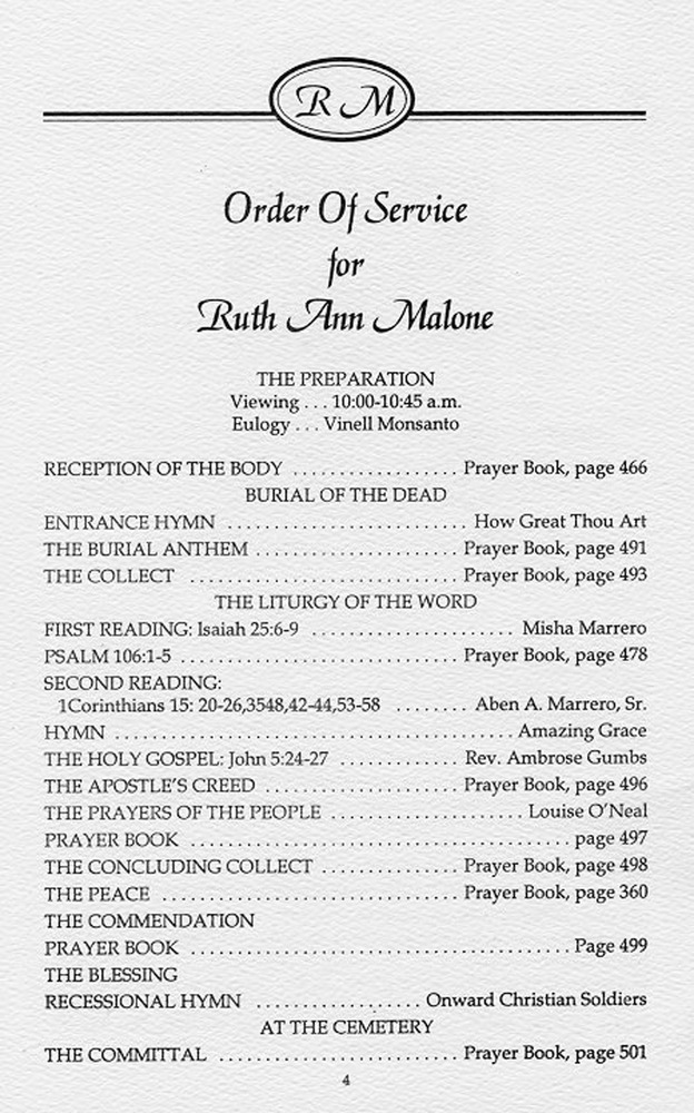 Funeral Booklet for Ruth Ann Elizabeth Malone - Page 4