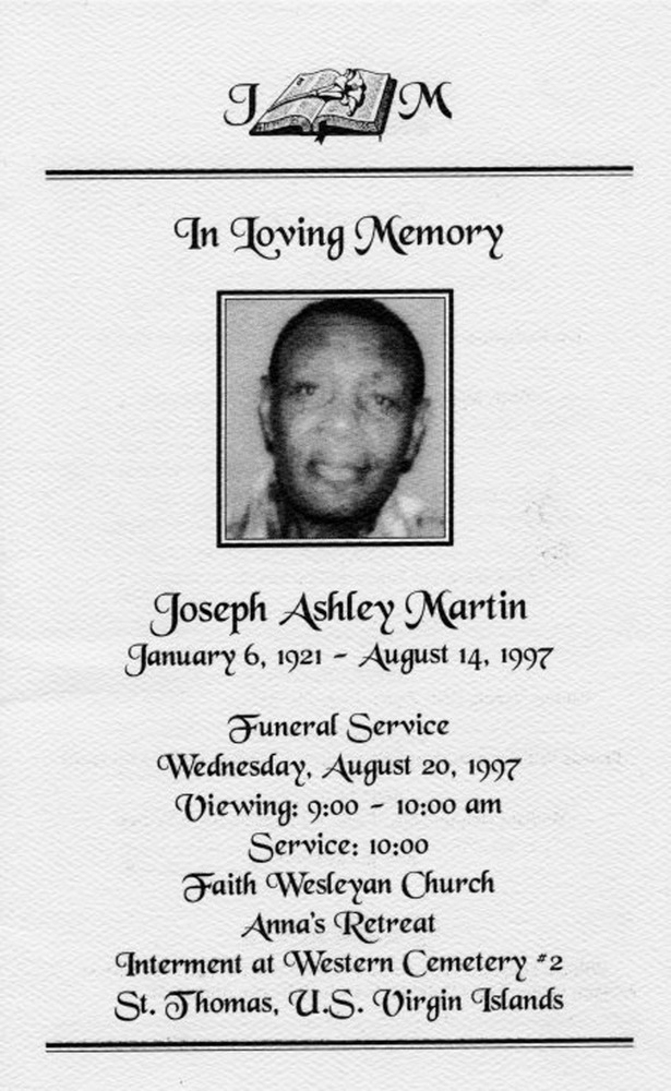 Funeral Booklet for Joseph Ashley Martin - Page 1