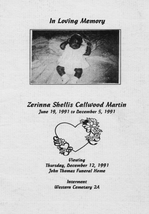 Funeral Booklet for Zerinna Shellis Callwood Martin - Page 1