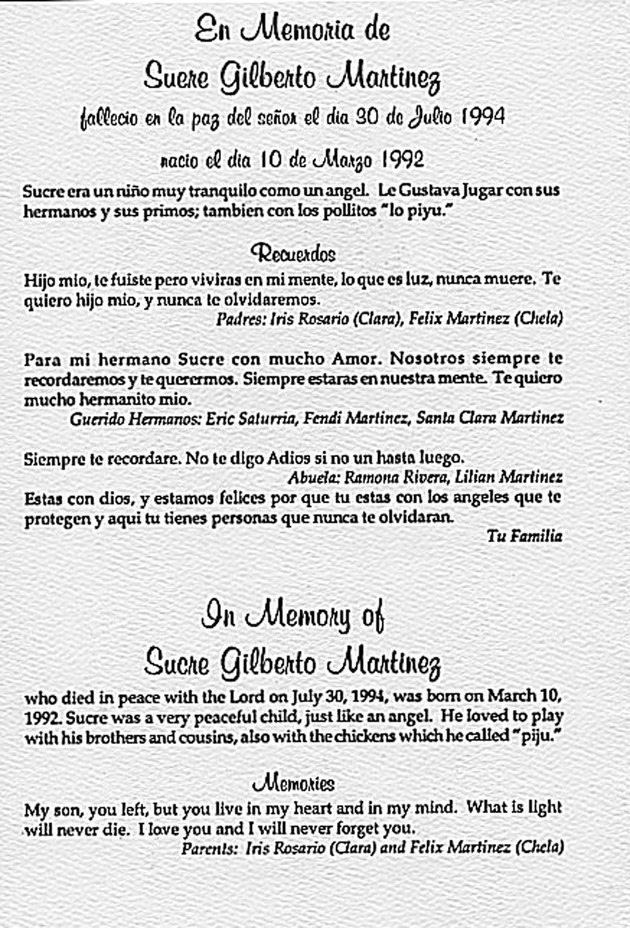 Funeral Booklet for Sucre Gilberto Martinez - Page 2