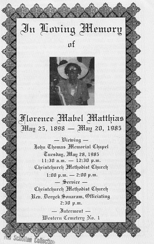 Funeral Booklet for Florence Mabel Matthias - Page 1