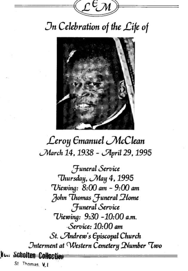 Funeral Booklet for Leroy Emanuel McClean - Page 1