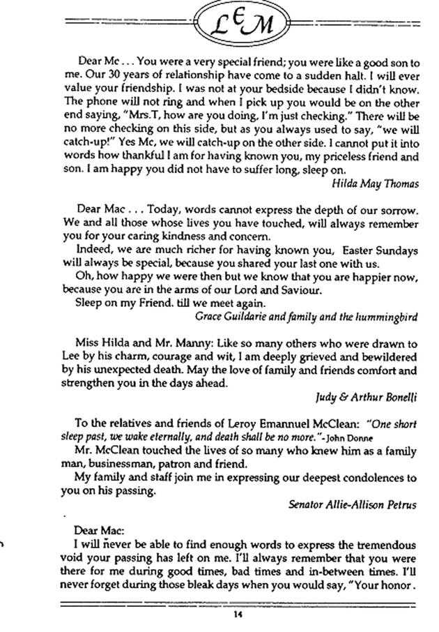 Funeral Booklet for Leroy Emanuel McClean - Page 11