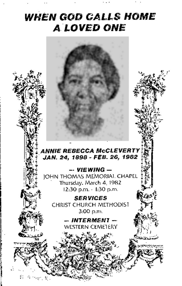 Funeral Booklet for Annie R. McCleverty - Page 1