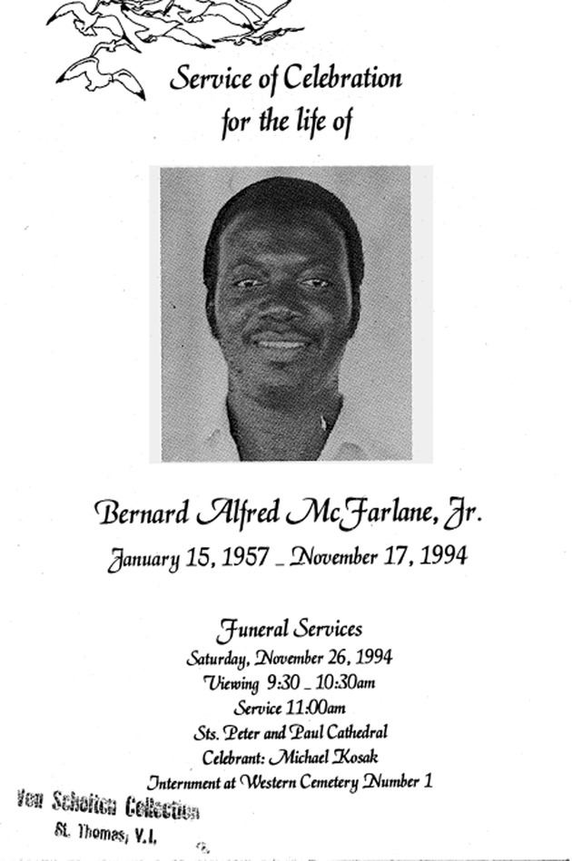 Funeral Booklet for Bernard A. McFarlane, Jr. - Page 1