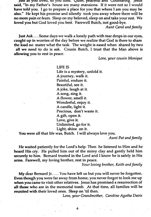 Funeral Booklet for Bernard A. McFarlane, Jr. - Page 6