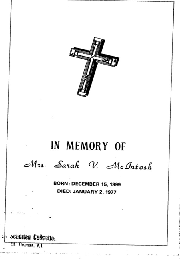 Funeral Booklet for Sarah V. McIntosh - Page 1