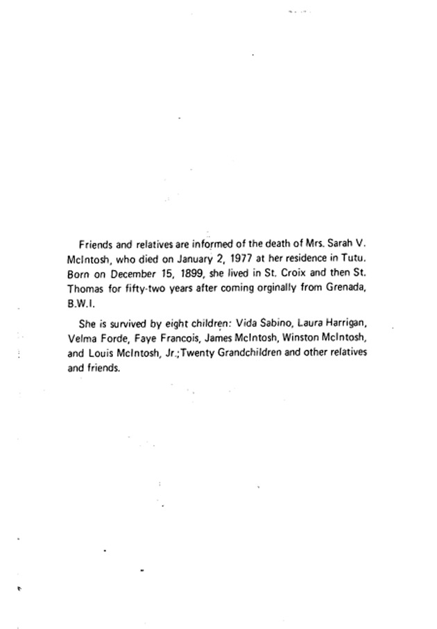 Funeral Booklet for Sarah V. McIntosh - Page 2