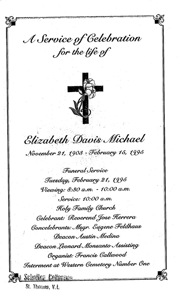 Funeral Booklet for Elizabeth D. Michael - Page 1