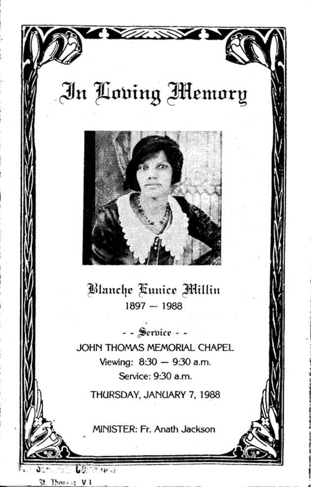 Funeral Booklet for Blanche E. Millin - Page 1