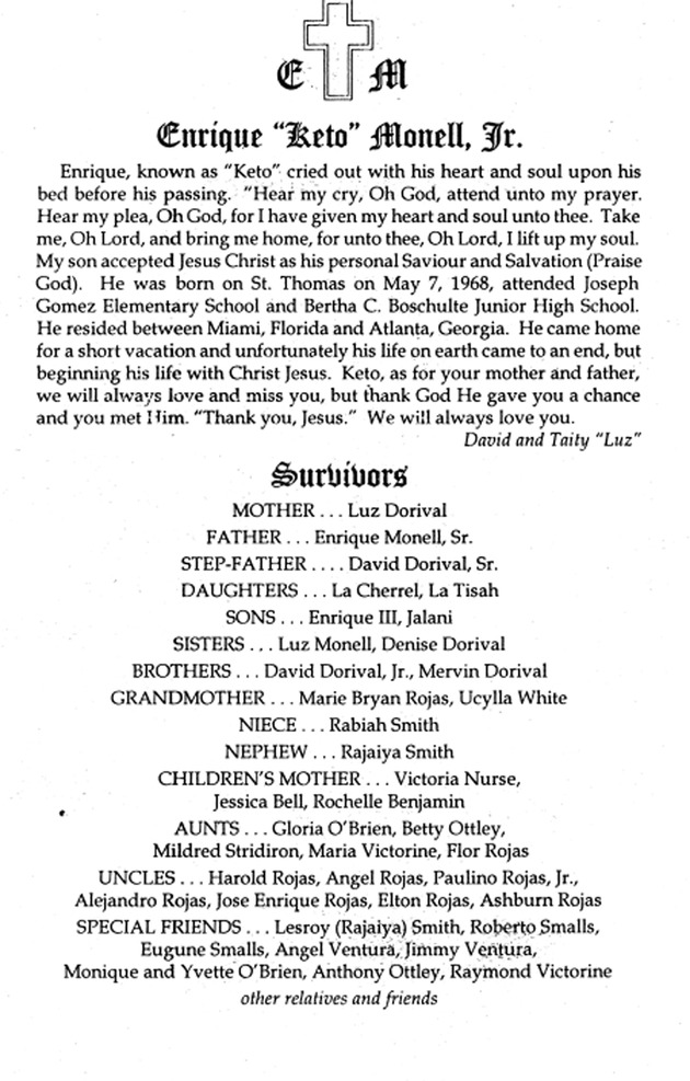 Funeral Booklet for Enrique Jr. Monell, Jr. - Page 2