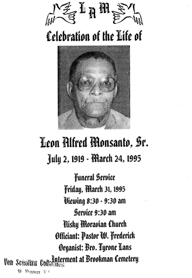 Funeral Booklet for Leon Alfred Monsanto, Sr. - Page 1