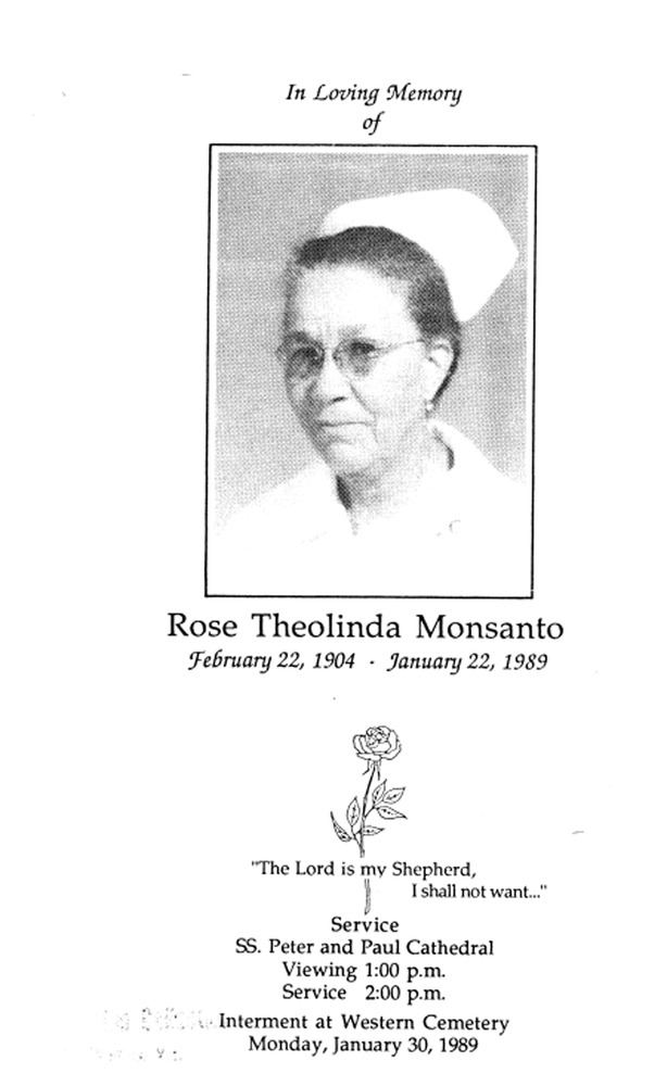 Funeral Booklet for Rose Theolinda Monsanto - Page 1