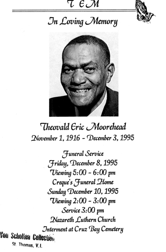 Funeral Booklet for Theovald E. Moorehead - Page 1