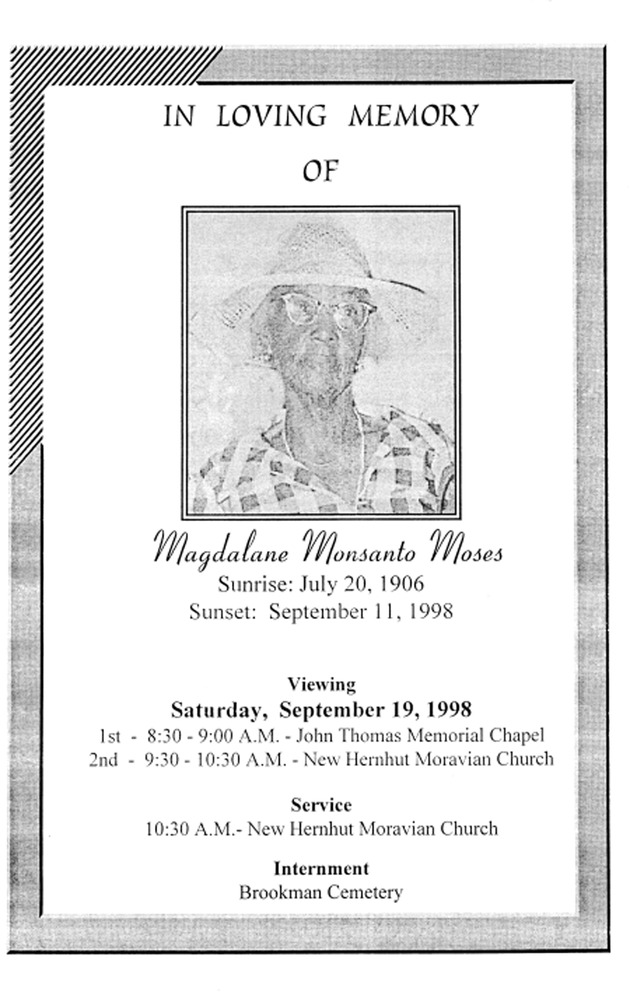 Funeral Booklet for Magdalane M. Moses - Page 1