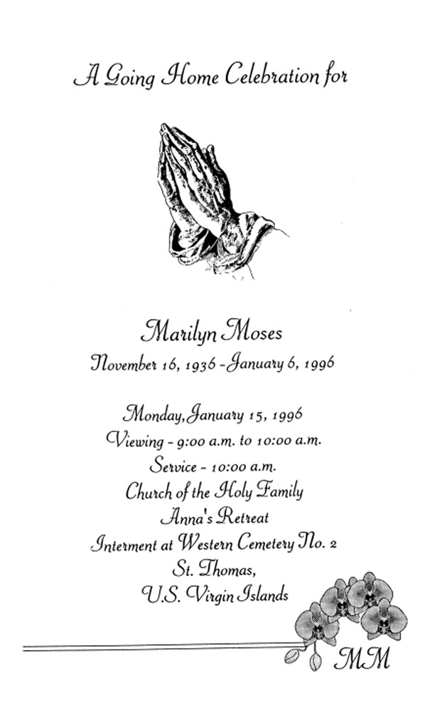 Funeral Booklet for Marilyn Moses - Page 1