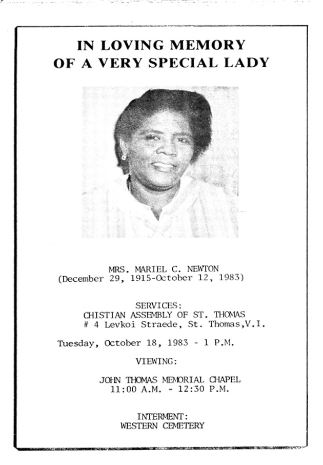 Funeral Booklet for Mariel C. Newton - Page 1