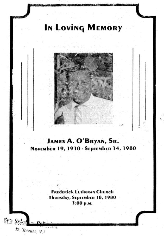 Funeral Booklet for James A. O'Bryan - Page 1