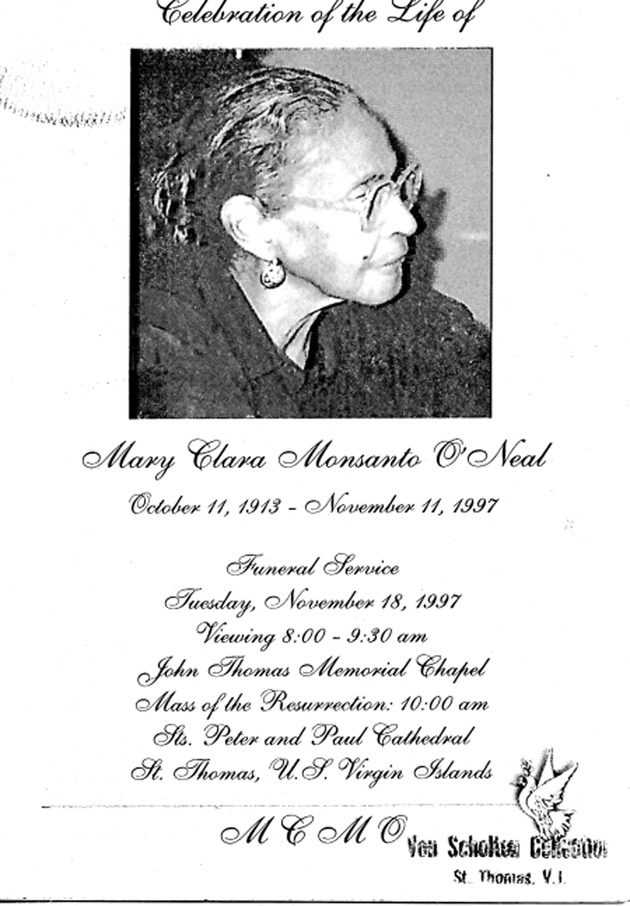 Funeral Booklet for Mary Clara Monsanto O'Neal - Page 1