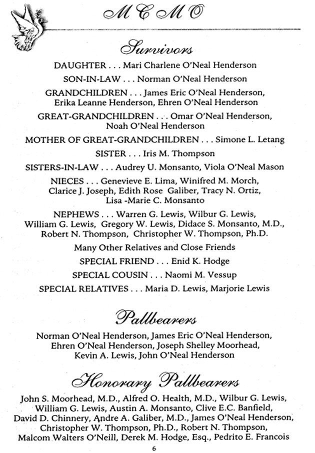 Funeral Booklet for Mary Clara Monsanto O'Neal - Page 6