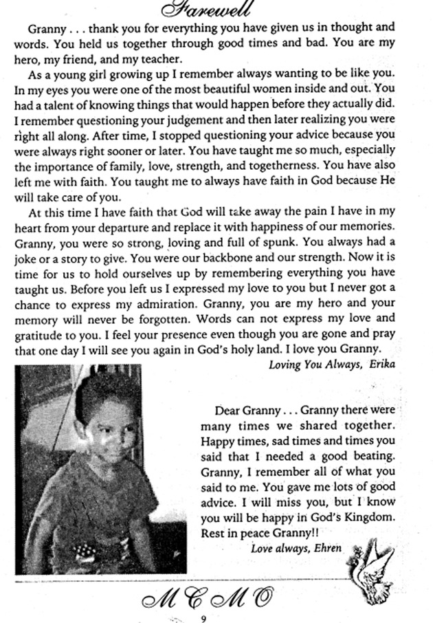 Funeral Booklet for Mary Clara Monsanto O'Neal - Page 9