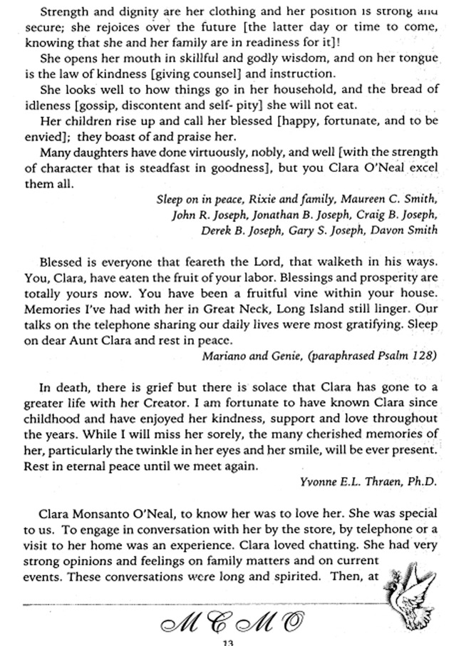 Funeral Booklet for Mary Clara Monsanto O'Neal - Page 13