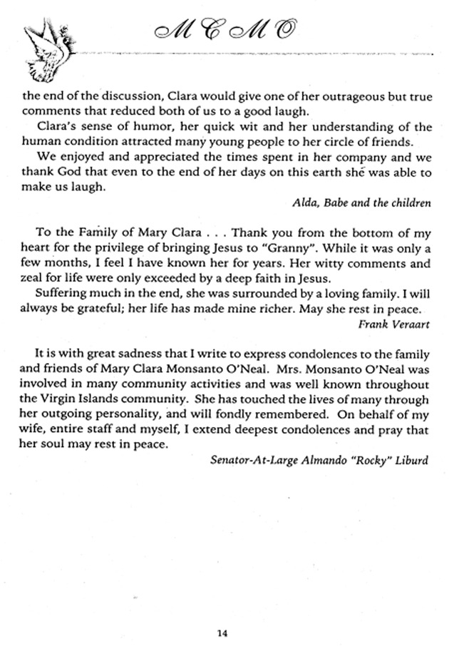 Funeral Booklet for Mary Clara Monsanto O'Neal - Page 14