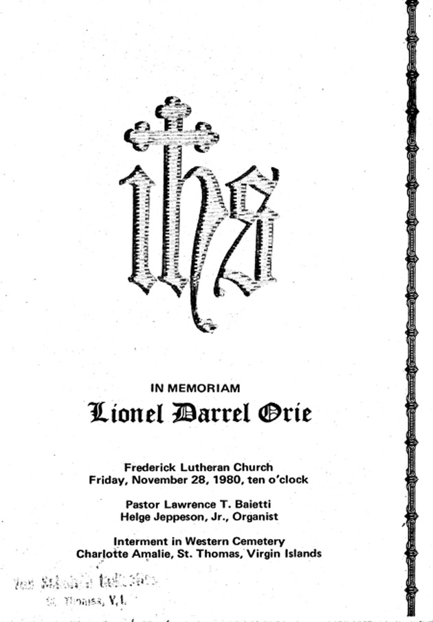 Funeral Booklet for Lionel Darrel Orie - Page 1