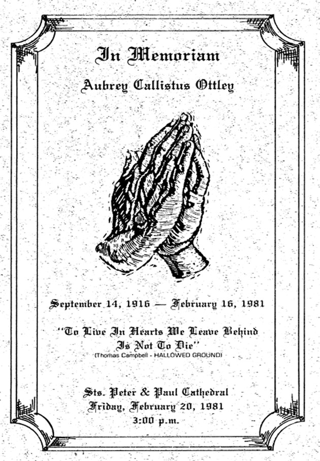 Funeral Booklet for Aubrey Callistus Ottley - Page 1