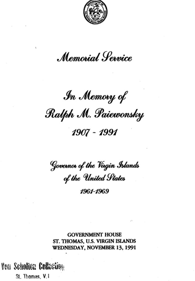 Funeral Booklet for Ralph M . Paiewonsky - Page 1