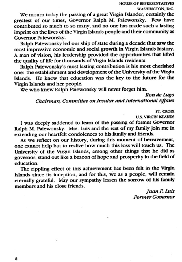 Funeral Booklet for Ralph M . Paiewonsky - Page 8