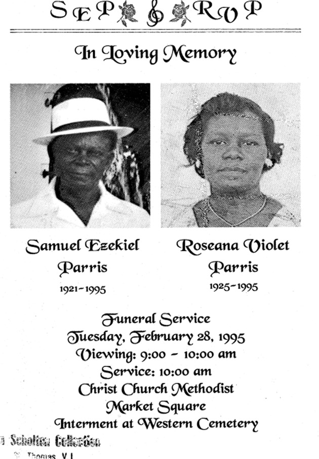 Funeral Booklet for Samuel E. & Parris Roseana V. Parris - Page 1