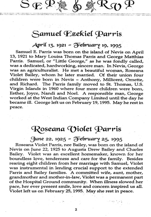 Funeral Booklet for Samuel E. & Parris Roseana V. Parris - Page 2