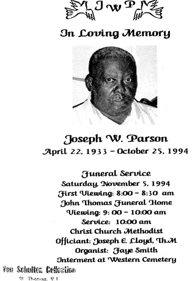 Funeral Booklet for Joseph W. Parson - Page 1