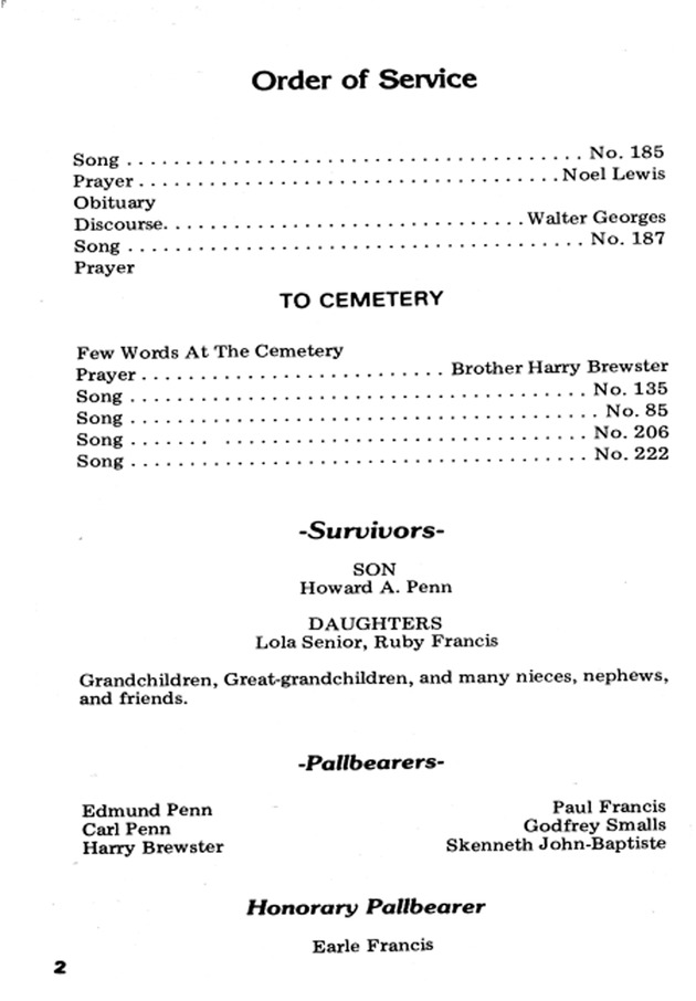 Funeral Booklet for Mariana E. Penn - Page 2