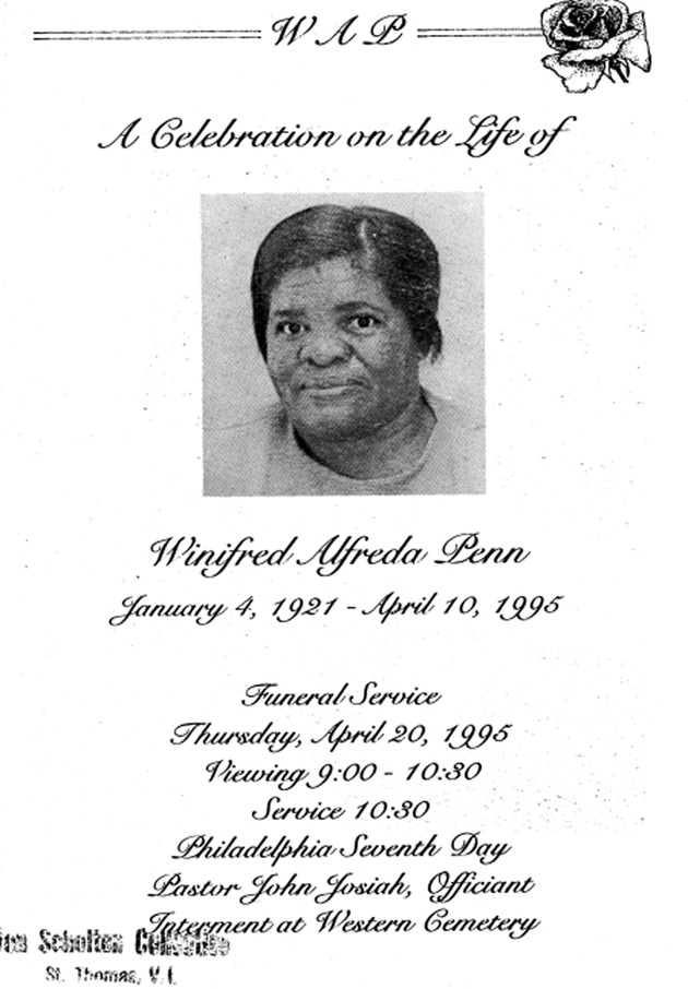 Funeral Booklet for Winifred A. Penn - Page 1