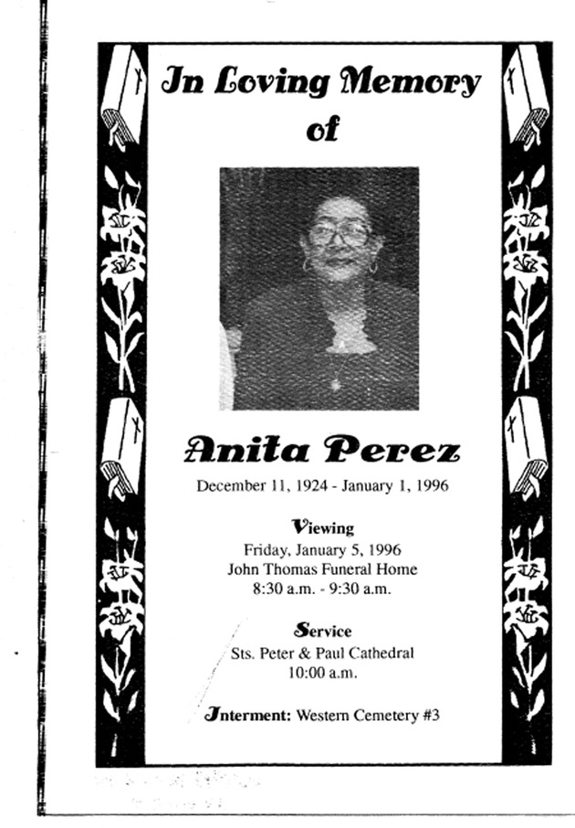 Funeral Booklet for Anita Perez - Page 1